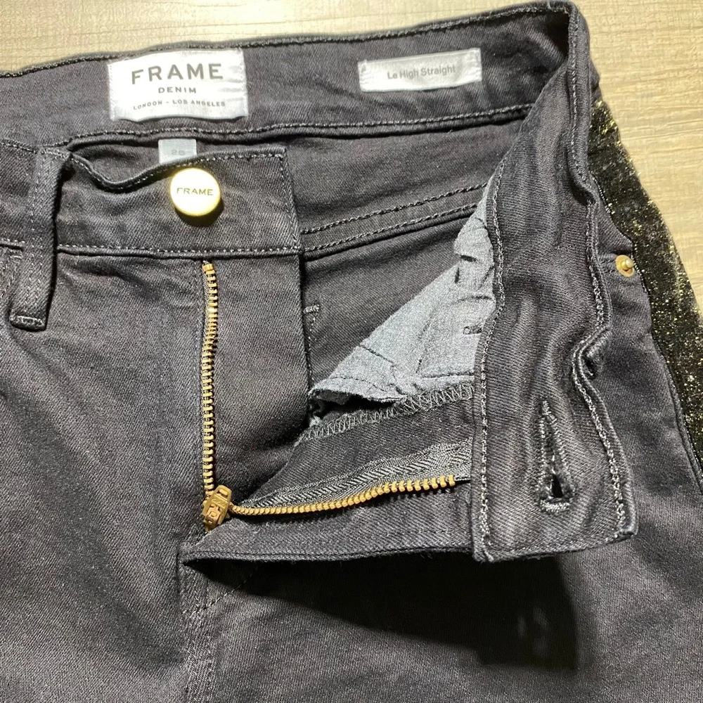 Frame Denim Womens Le High Straight Tuxedo Velvet Stripe‎ Jeans Size 25 Black